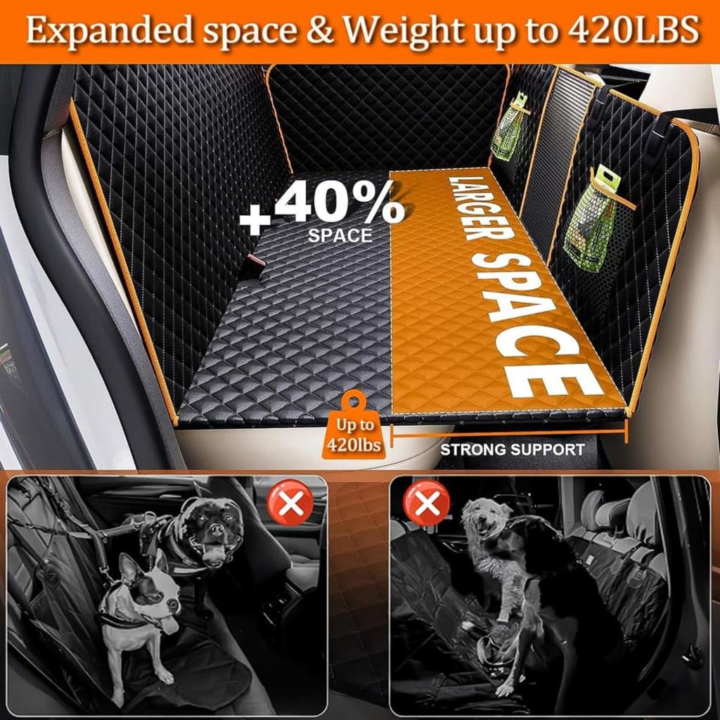 Chilino Waterproof Pet Car Bed Large Space Hard-Bottom Dog Car Seat Cover Backseat Extender for SUV Truck 420lbs Premium Dog