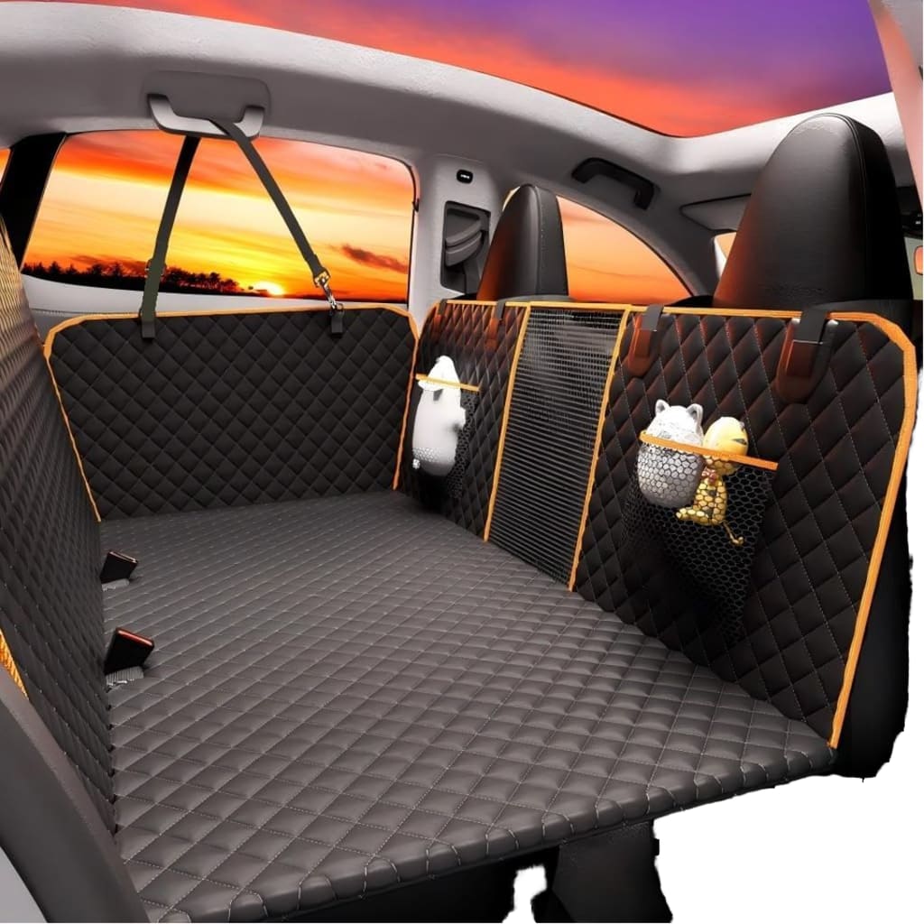 Chilino Waterproof Pet Car Bed Large Space Hard-Bottom Dog Car Seat Cover Backseat Extender for SUV Truck 420lbs Premium Dog