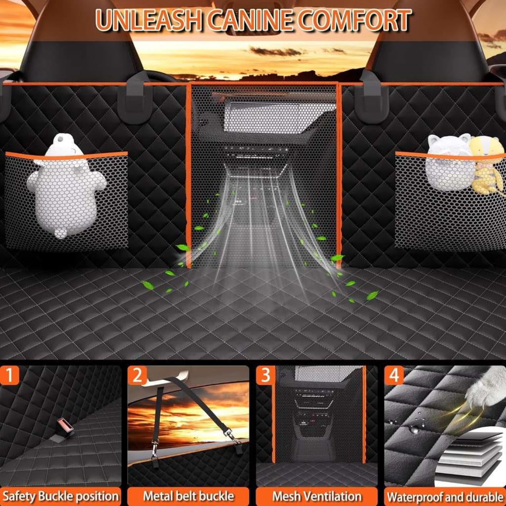 Chilino Waterproof Pet Car Bed Large Space Hard-Bottom Dog Car Seat Cover Backseat Extender for SUV Truck 420lbs Premium Dog