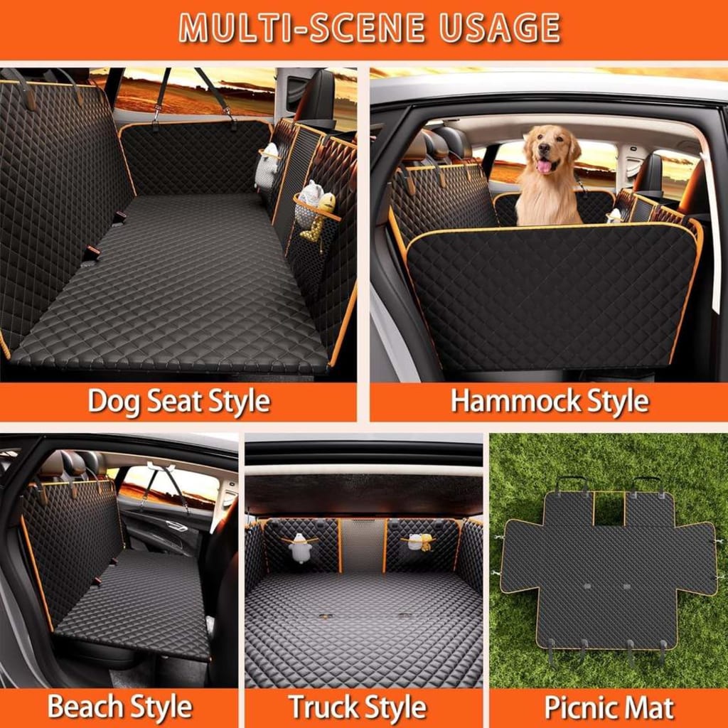 Chilino Waterproof Pet Car Bed Large Space Hard-Bottom Dog Car Seat Cover Backseat Extender for SUV Truck 420lbs Premium Dog