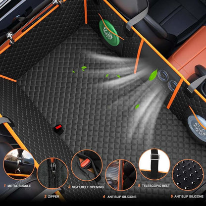 Chilino Waterproof Pet Car Bed Large Space Hard-Bottom Dog Car Seat Cover Backseat Extender for SUV Truck 420lbs Premium Dog